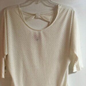 OOH LA LA Ladies White Blouse, scoop neck with cut out in back, Small 3/4 sleeve